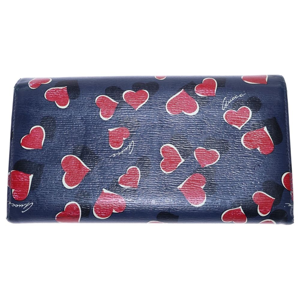 GUCCI グッチ ハートビートプリント コンチネンタル ロングウォレット 財布 ネイビー レッド 309702