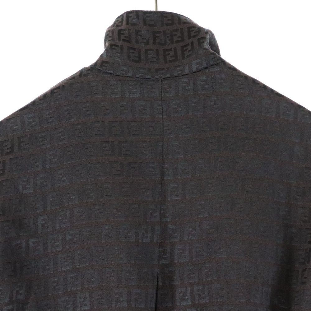  FENDI フェンディ ズッカ総柄 ジャガード スタンド ロング コート ブラウン 長袖 シャツ ブラウス