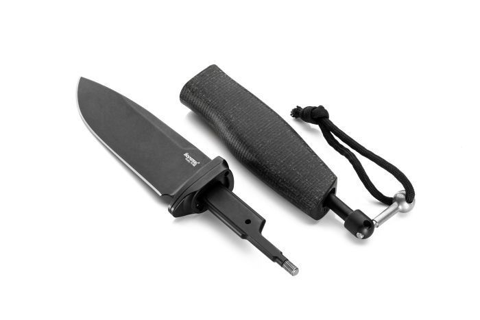 - M390 Black Blade Acha Burlap LionSteel | ハンドル ライオンスチール Fixed Leather Sheath ナイフ アチャ オリーブウッド