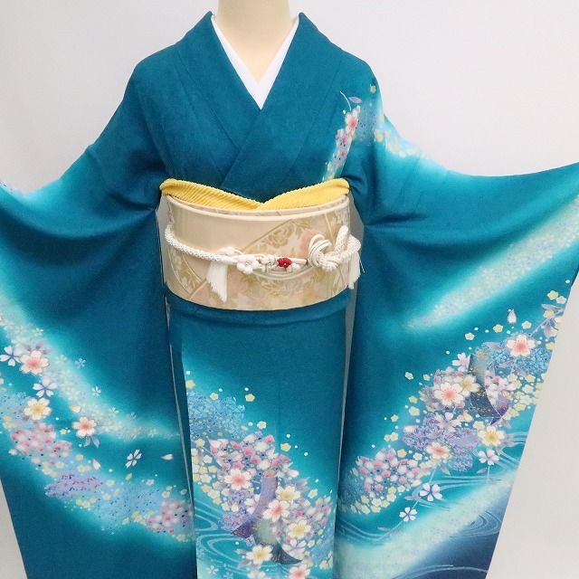 ✾まめ藤✾m2074 正絹 金通し 桜 短冊 トールサイズ 手縫い仕立て 成人式 振袖単品