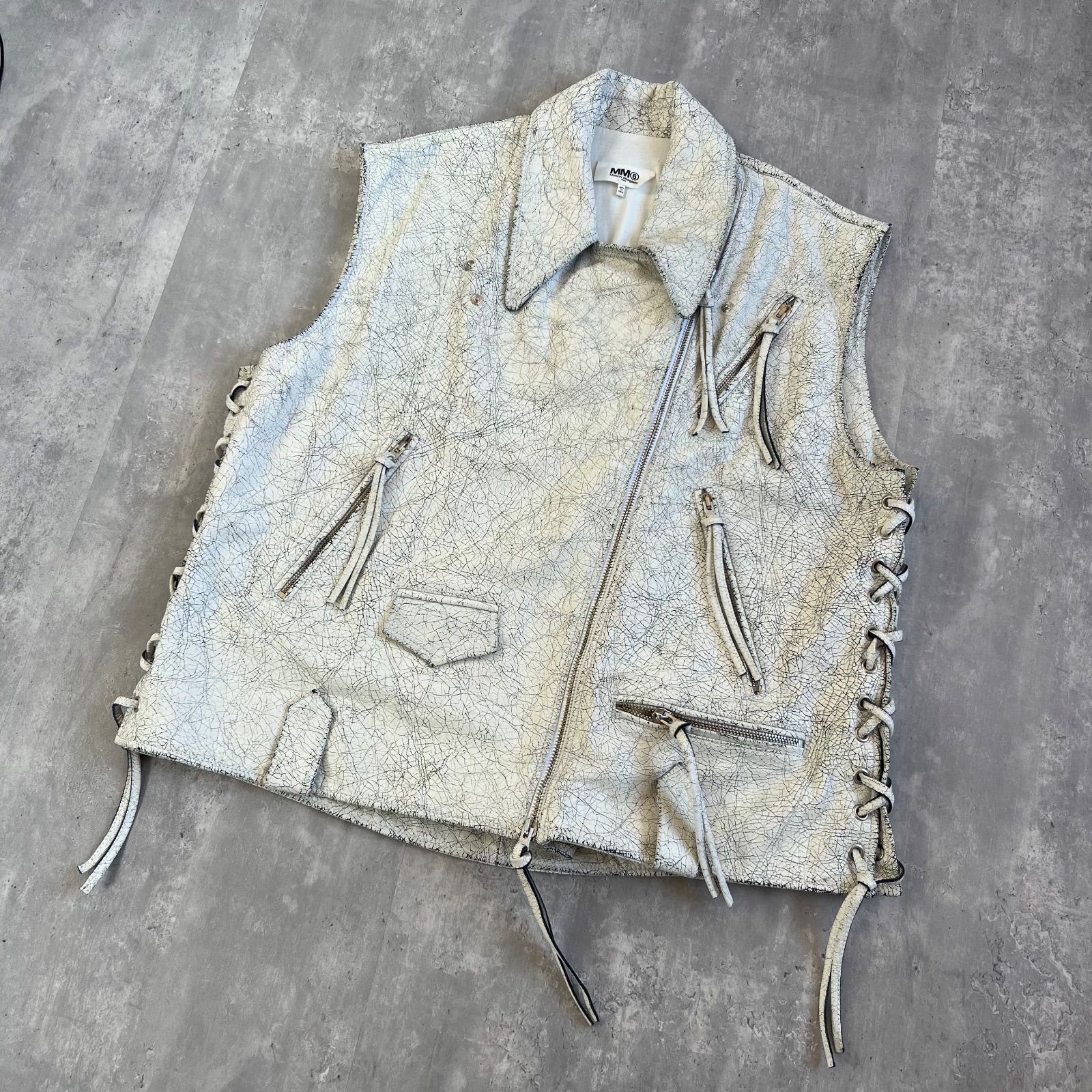 MM6 Maison Margiela メゾンマルジェラ 18SS Calf Skin Biker Vest 牛革 バイカーベスト ペンキ加工 ホワイト