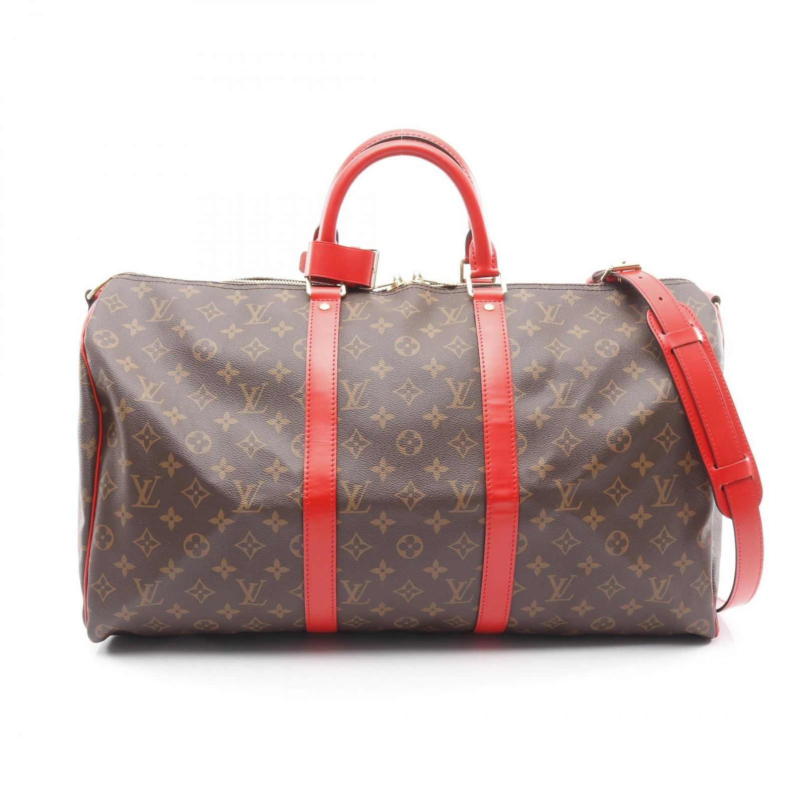 LOUIS VUITTON ルイ ヴィトン キーポル バンドリエール50 モノグラム ポピーレッド ボストンバッグ