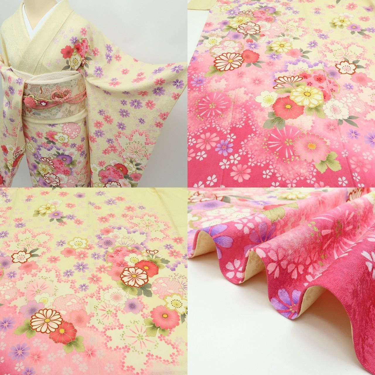 ✾まめ藤✾m2013 正絹 刺繍 雪輪 桜 手縫い仕立て 成人式 振袖単品