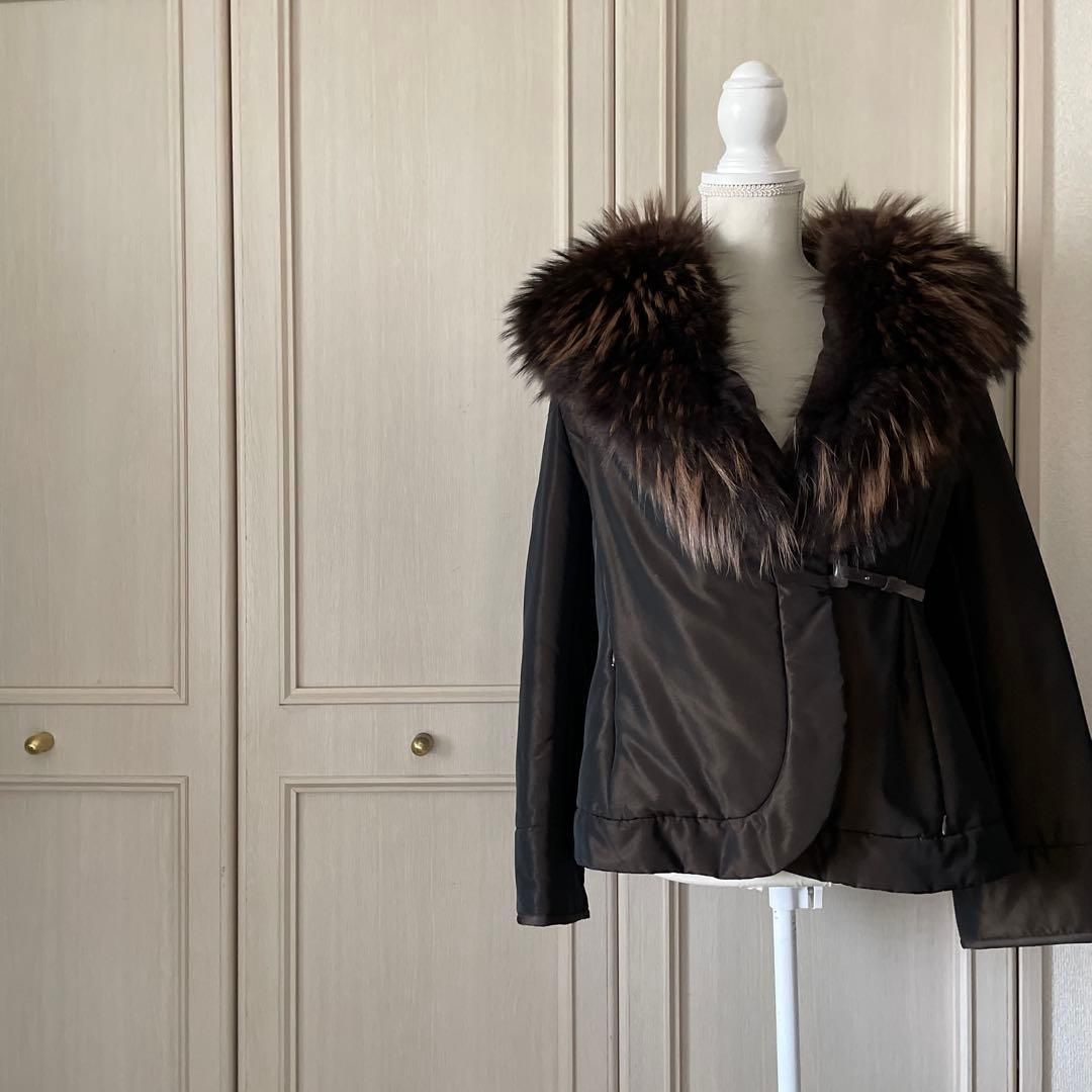 47 GIANFRANCO FERRE ジャンフランコフェレ ファー ジャケット アウター jacket outer coat お呼ばれ デート オフィスカジュアル 食事会 ブラウン brown 茶色