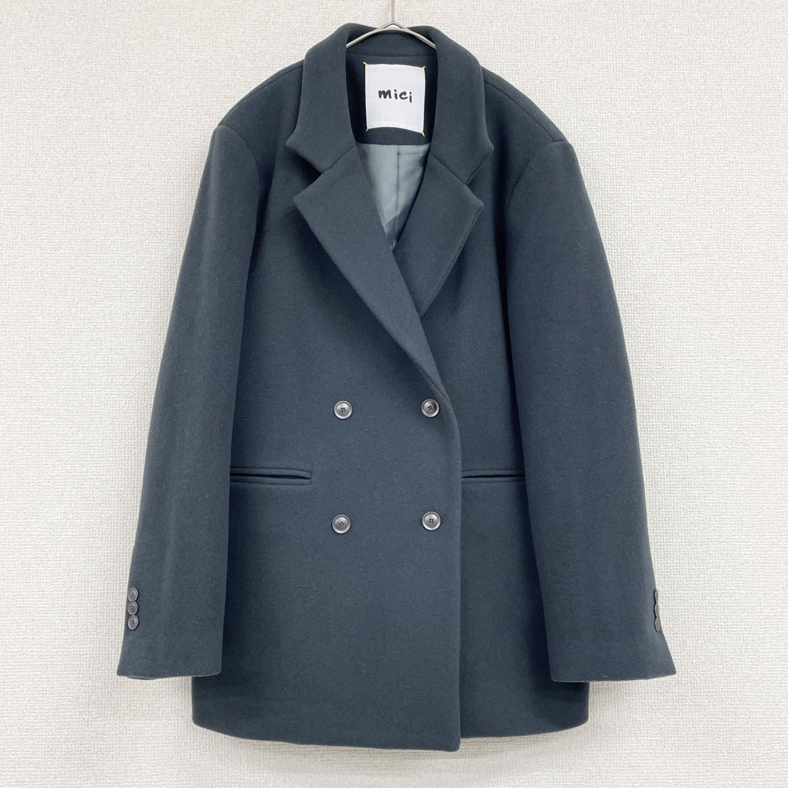 mici ミチ ピーコート ショート ダブル ウール ブルー レディース M