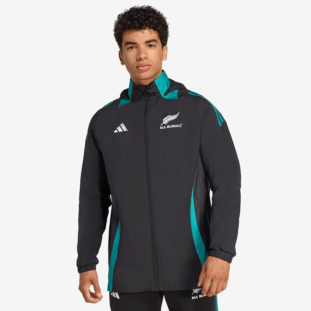 ラグビー ニュージーランド代表 オールブラックス 2025 2026 ジャケット 黒 ブラック 青緑 アディダス 公式モデル 日本未発売