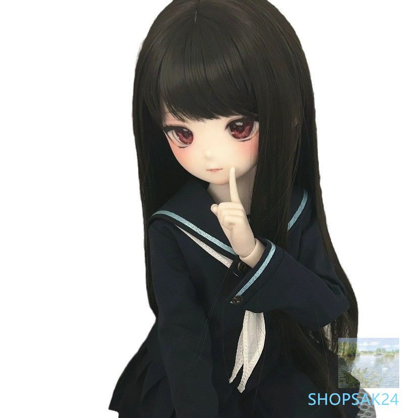 BJDドール用ウィッグ SDドール用ウィッグ黒 ロングストレート 前髪あり