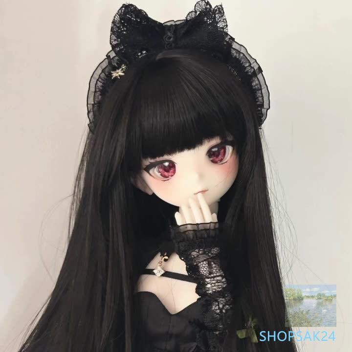 BJDドール用ウィッグ SDドール用ウィッグ黒 ロングストレート 前髪あり