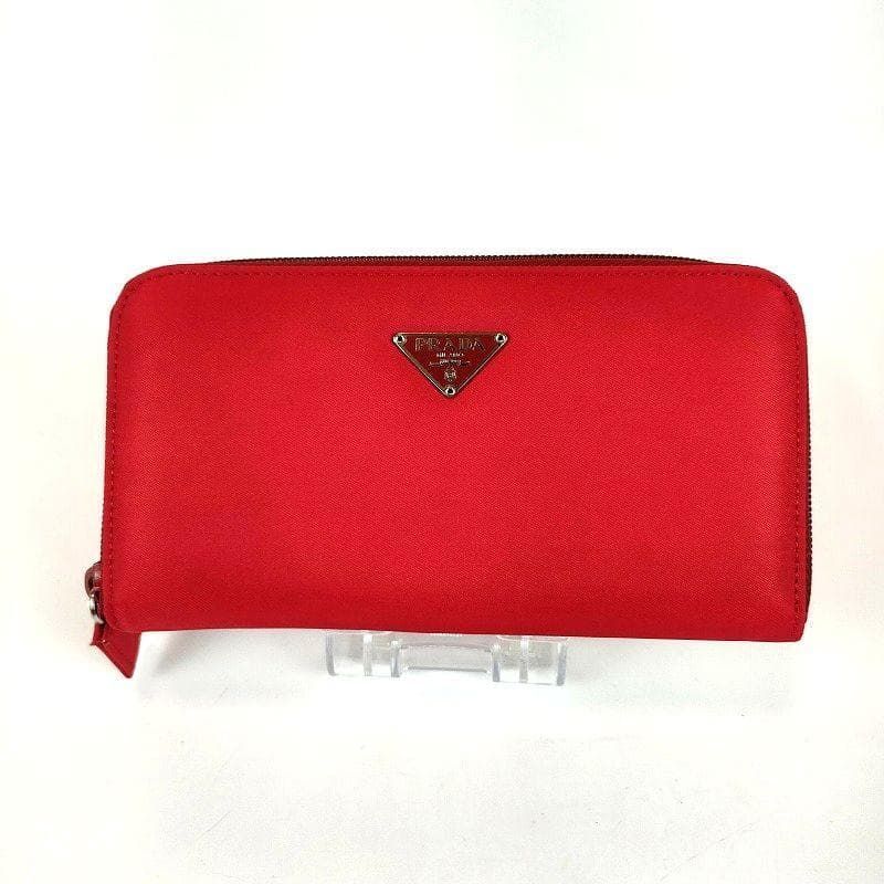 PRADA プラダ 二つ折り長財布 三角ロゴ サフィアーノレザー レッドx
