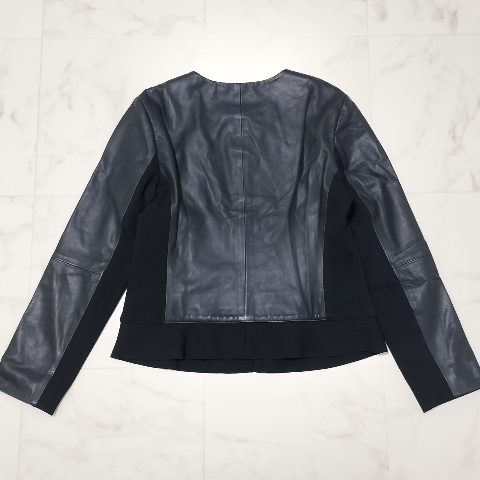 新品未使用　エポカ　レザージャケット　ネイビー ZARA］ポケット付きフェイクレザージャケット (ZARA/レザー