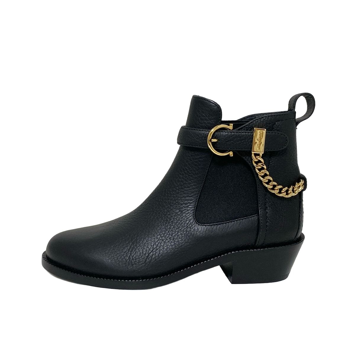 FERRAGAMO SalvatoreFerragamo サルバトーレフェラガモ ショートブーツ 5 C レディース - 黒×ゴールド ガンチーニ サイドゴア レザー