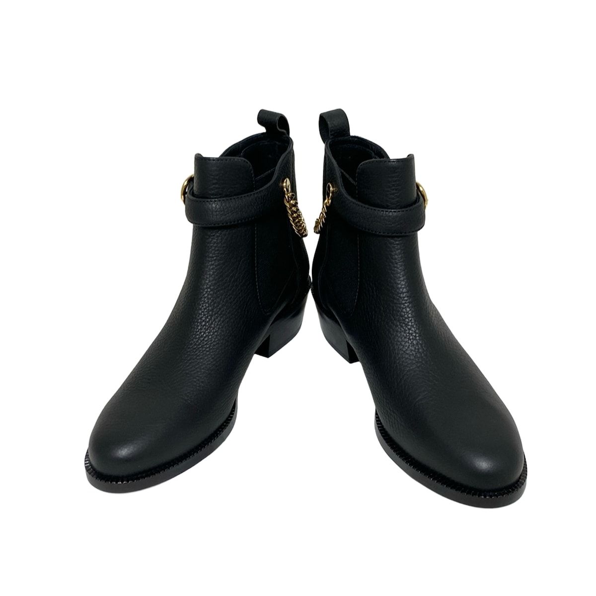 SalvatoreFerragamo サルバトーレフェラガモ ショートブーツ 5 C レディース - 黒×ゴールド ガンチーニ サイドゴア レザー