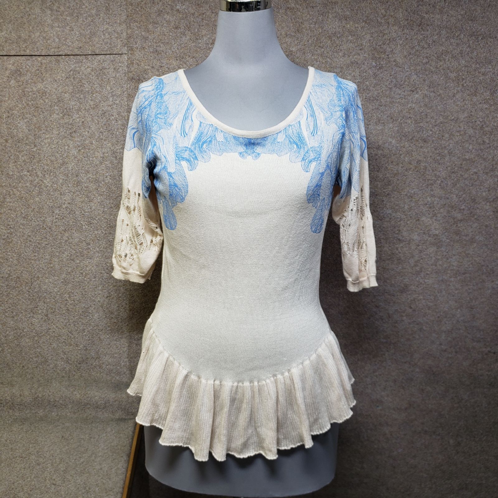 AEFFE エッフェ シルクコットン ペプラムニットトップス 七分袖 アイボリー u7002i