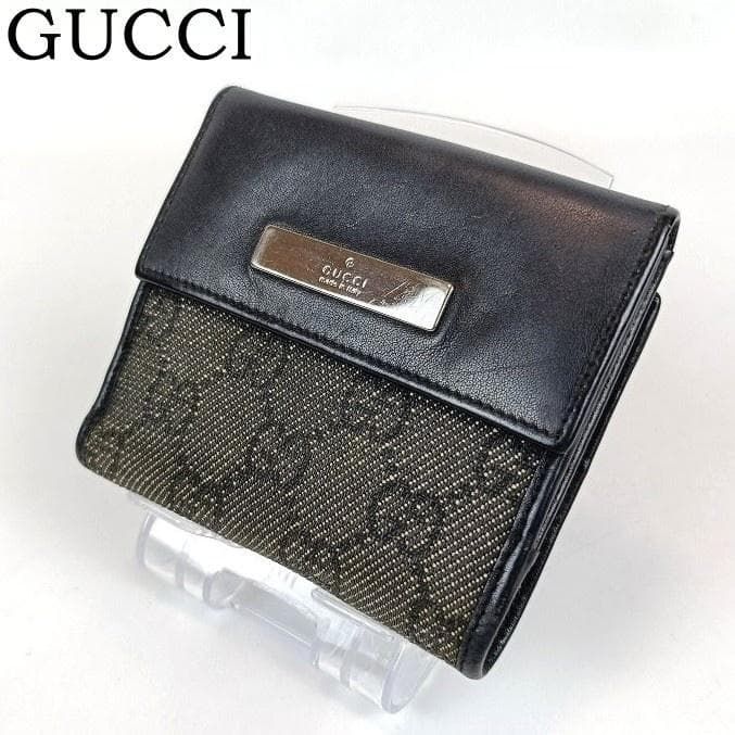 GUCCI グッチ コレクション 三つ折り財布 GG柄 ロゴプレート