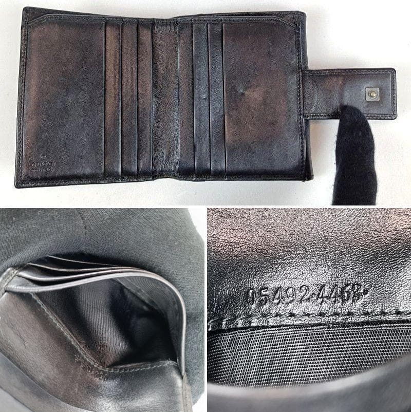 良品 GUCCI グッチ 二つ折り折財布 GG柄 Wホック キャンバス レザー