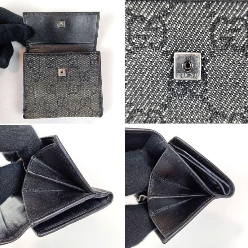 良品 GUCCI グッチ 二つ折り折財布 GG柄 Wホック キャンバス レザー