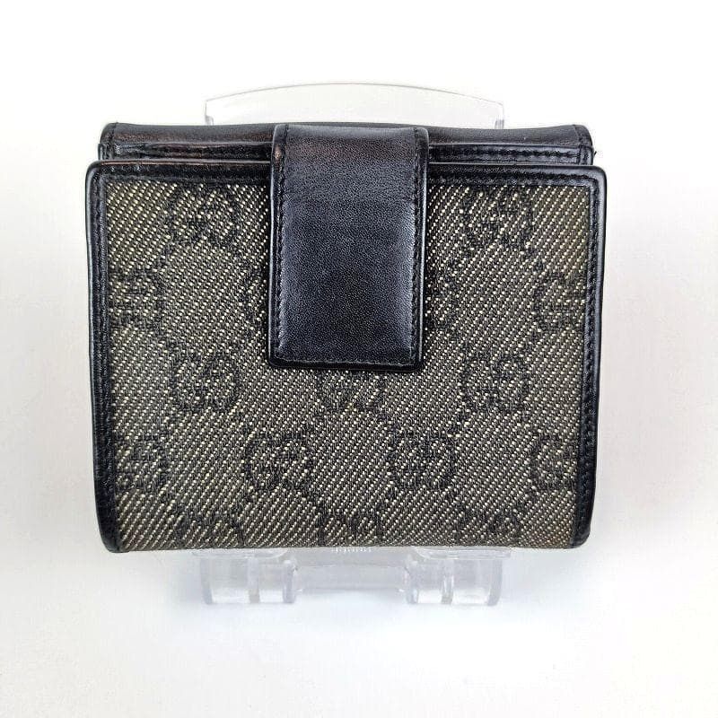 良品 GUCCI グッチ 二つ折り折財布 GG柄 Wホック キャンバス レザー