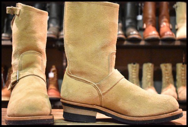 7.5 D PT 91刺繍 レッドウィング 8268 スエード エンジニア タン ラフアウト スチールトゥ ベージュ ブーツ redwing FJ 303