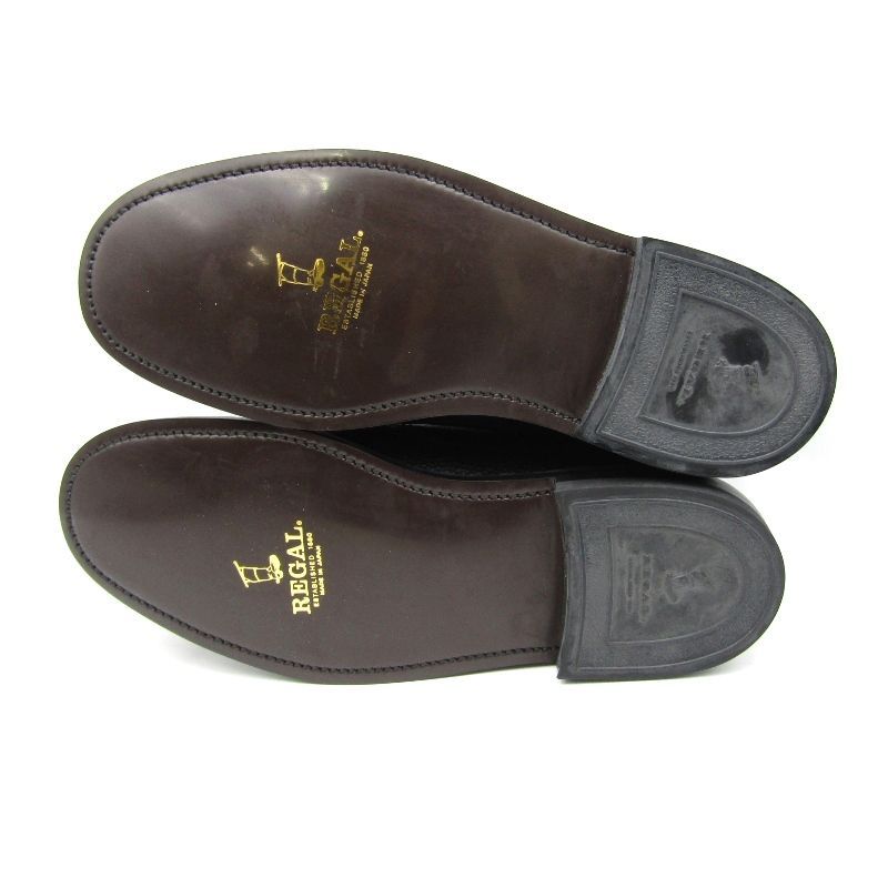 REGAL リーガル 25 cm ロングウィングチップ 2585 N ブローグシューズ ブラック 型押しステアレザー