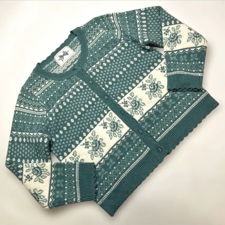 ピンクハウス グリーン バラ編み ニットカーディガン 春