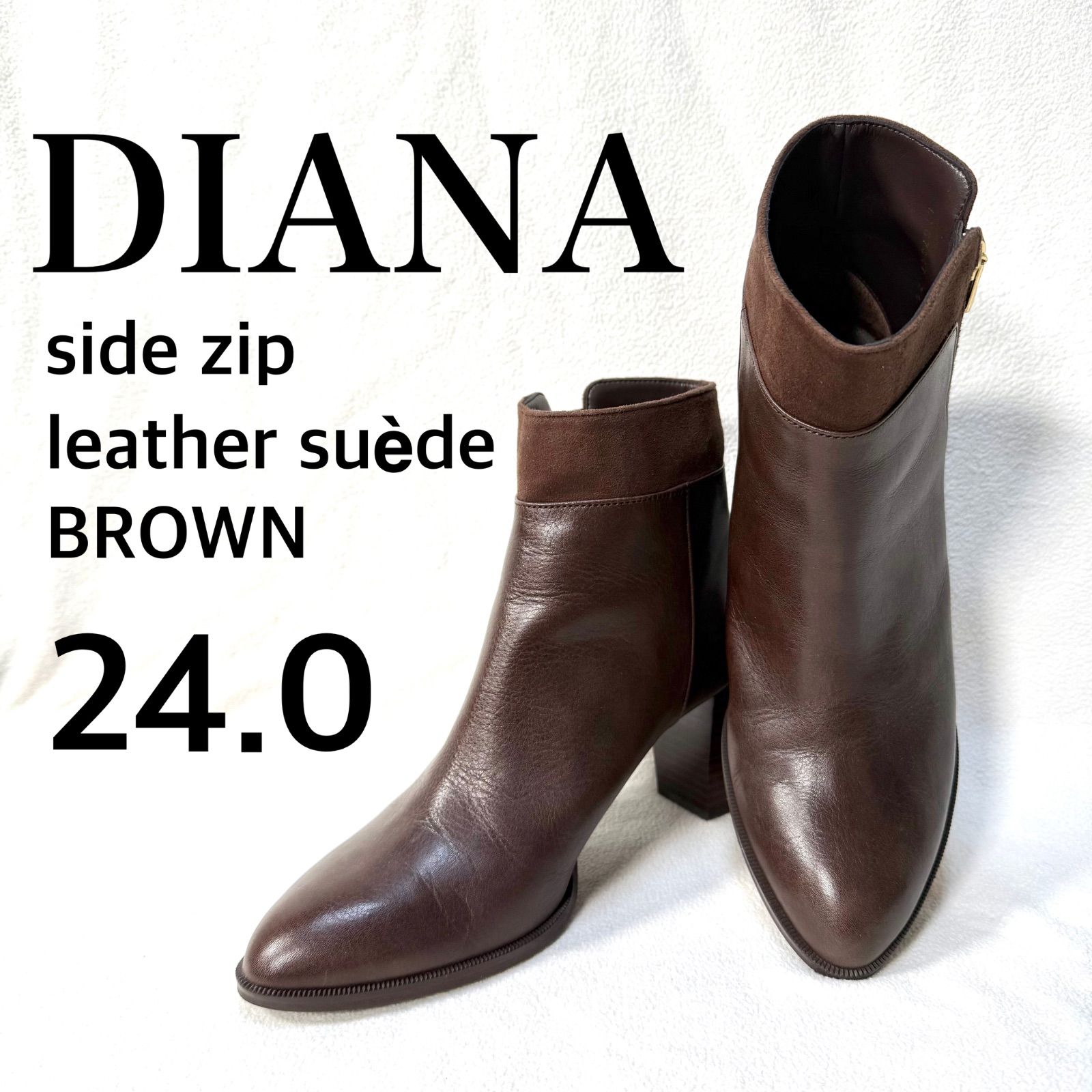 美品　DIANA サイドジップ　レザー　ブーツ　ポインテッドトゥ　日本製 極美品・未使用級✨ダイアナ サイドジップ ポインテッドトゥ レザー