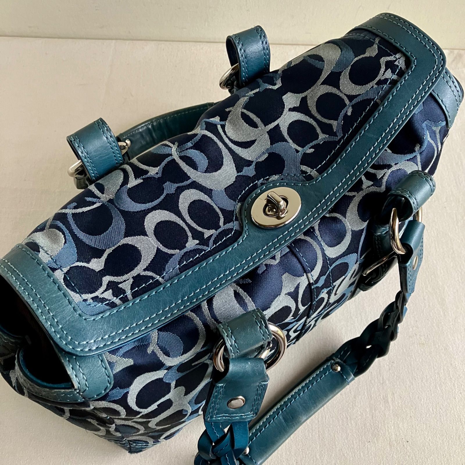 Coach y2k Blue Chelsea Optic Signature Turnlock Satchel Handbag