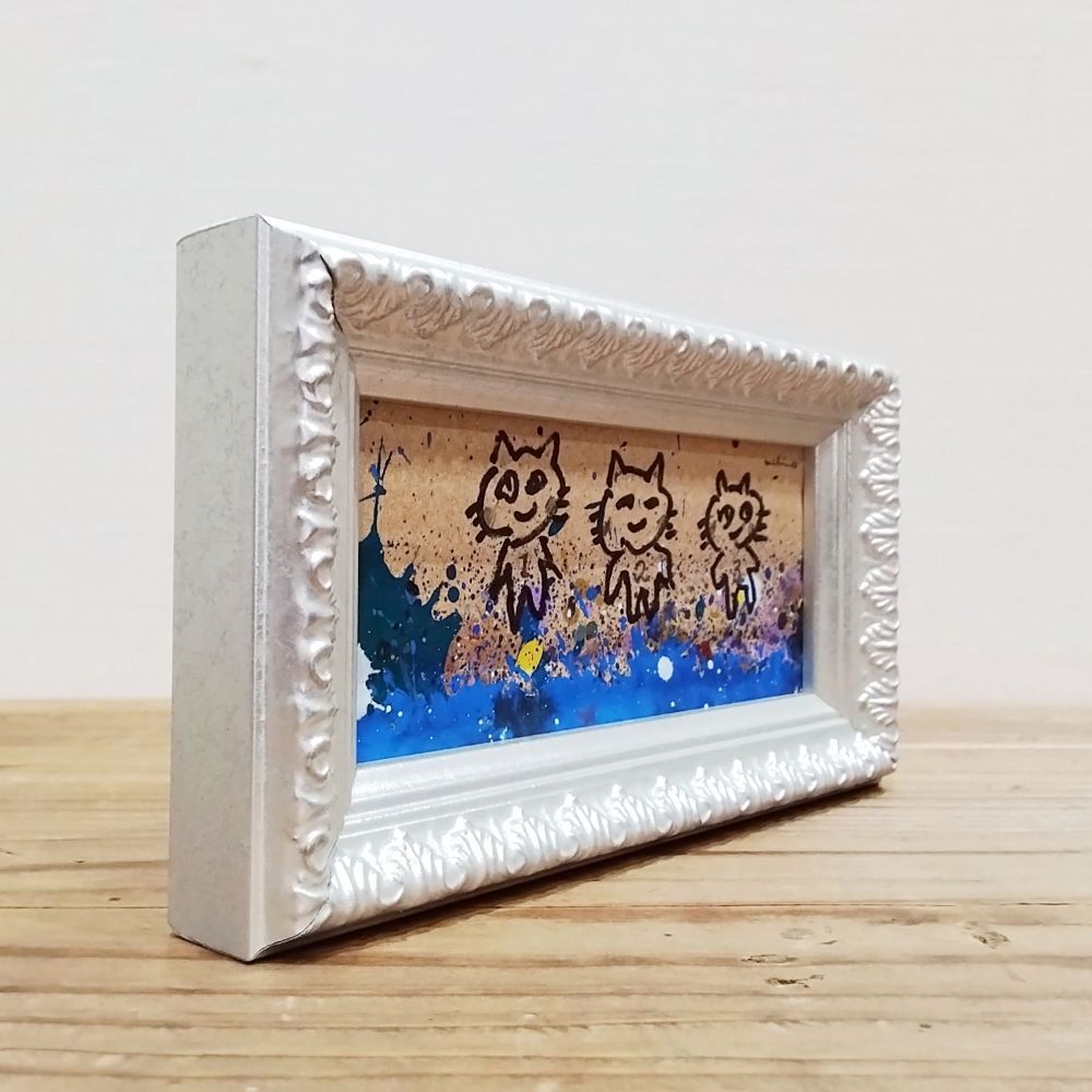 内野隆文　ザ☆キャッツ　絵画　ドローイング　猫　ネコ　ミニ額　額縁　アート作品 内野隆文 ザ☆キャッツ 絵画 ドローイング 猫 ネコ ミニ額 額縁 アート