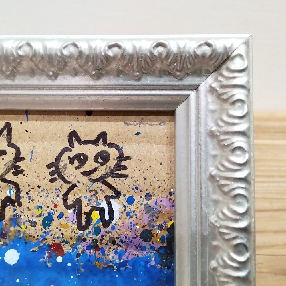 内野隆文　ザ☆キャッツ　絵画　ドローイング　猫　ネコ　ミニ額　額縁　アート作品 内野隆文 ザ☆キャッツ 絵画 ドローイング 猫 ネコ ミニ額 額縁