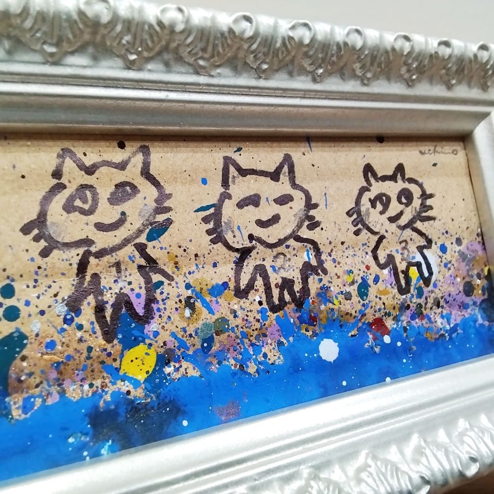 内野隆文　ザ☆キャッツ　絵画　ドローイング　猫　ネコ　ミニ額　額縁　アート作品 内野隆文 ザ☆キャッツ 絵画 ドローイング 猫 ネコ ミニ額 額縁 アート