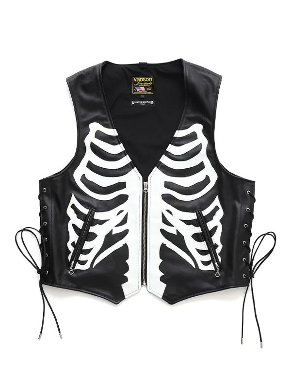VANSON × MASTERMIND WORLD バンソン マスターマインド ワールド レザー ベスト カスタム ステアハイド 牛革 ボーン スカル MW25C15-VE100 LEATHER VEST CUSTOM