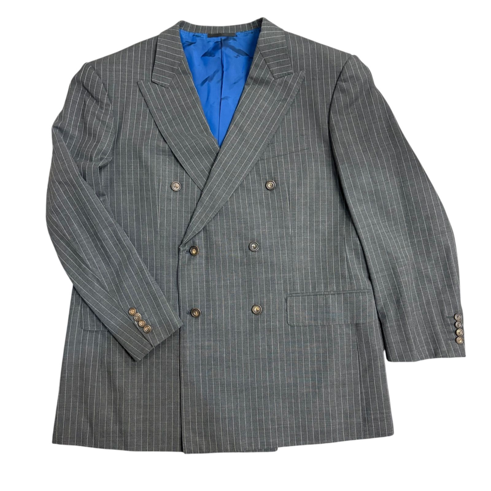 BURBERRY セットアップ ダブルスーツ ジャケット パンツ ベスト 夏用 バーバリー シースルー ストライプ カジュアル グレー メンズ