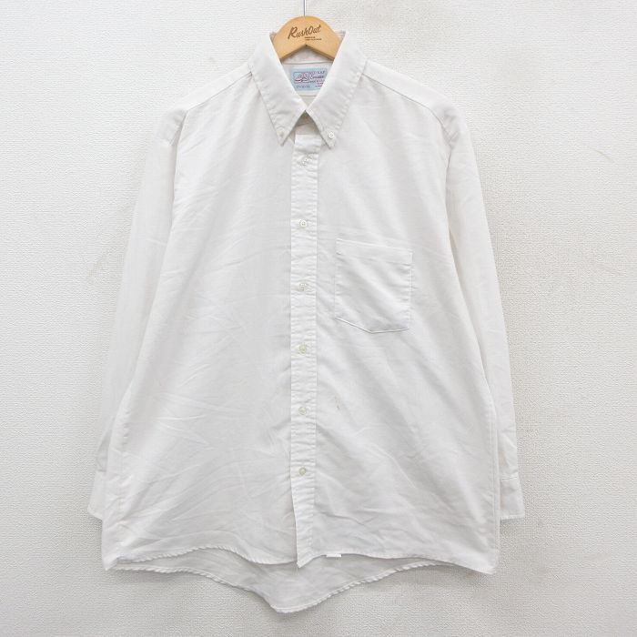 XL/古着 レッドキャップ 長袖 ワーク シャツ メンズ 90s 大きいサイズ ロング丈 ボタンダウン 白 ホワイト 25oct31  トップス