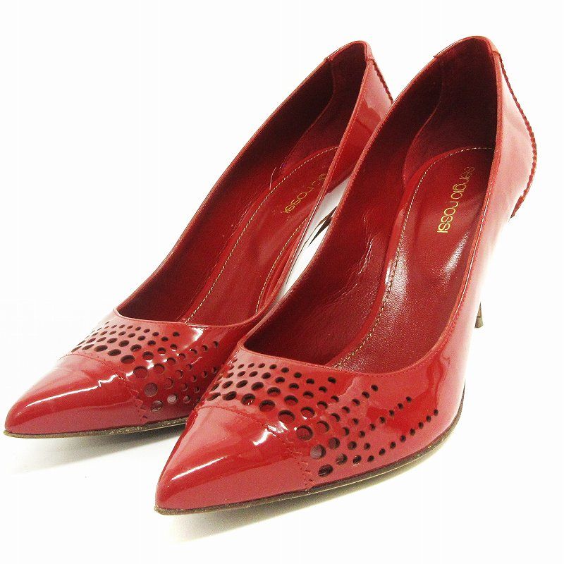 セルジオロッシ　赤色エナメルパンプス セルジオロッシ Sergio rossi パンプス ポインテッドトゥ ピンヒール