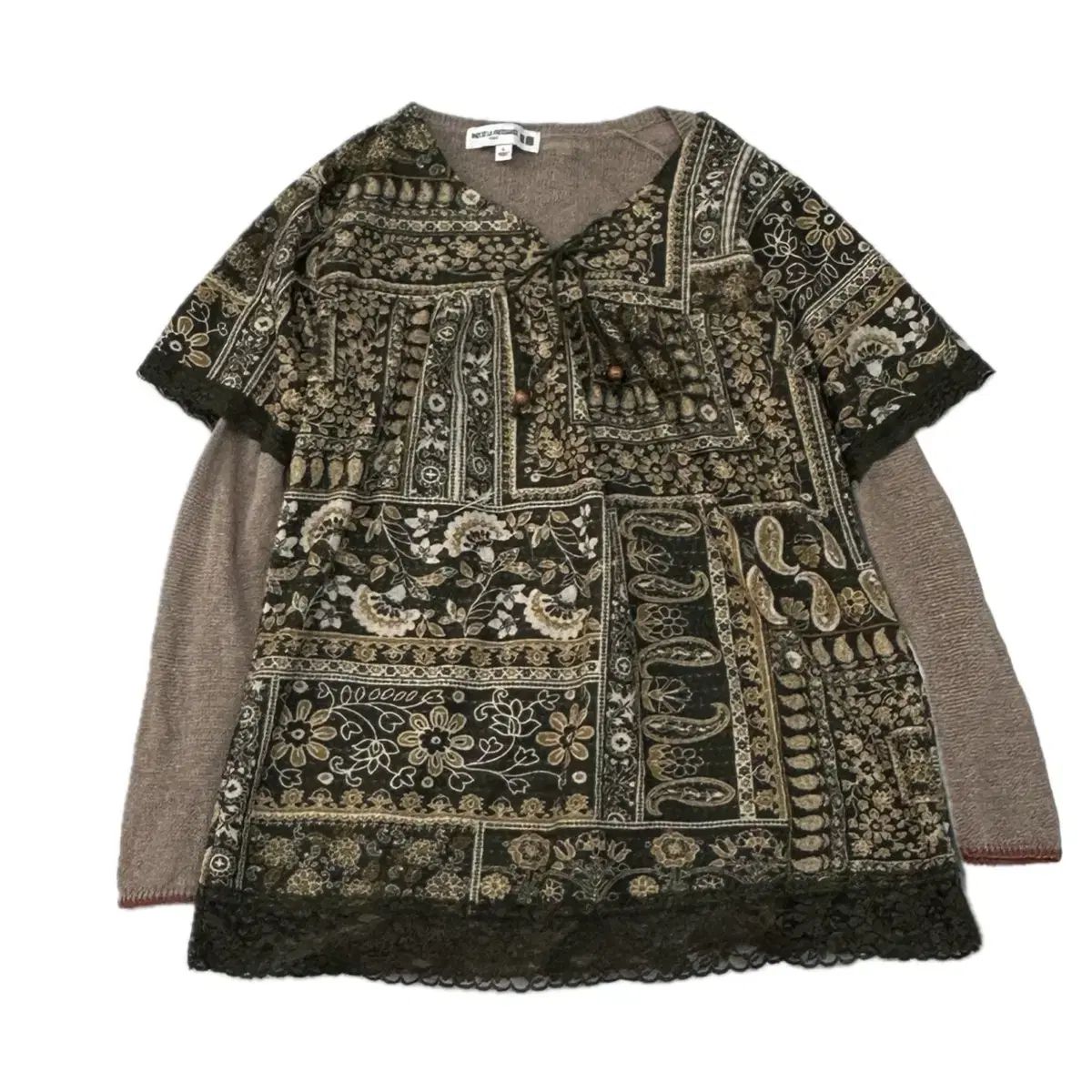 日本ヴィンテージ 抹茶 エスニック 秋 はぐみ ブラウン グリーン ニット ミディスカート コーディネートセット GULLKHAN_COM