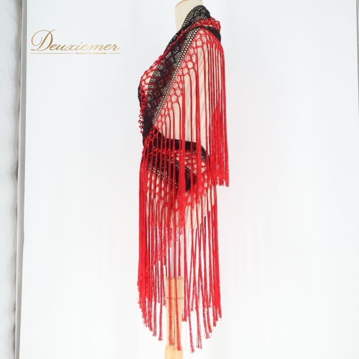 フラメンコ 衣装 シージョ ピキージョ 編み込み フレコ フリンジ 赤 黒