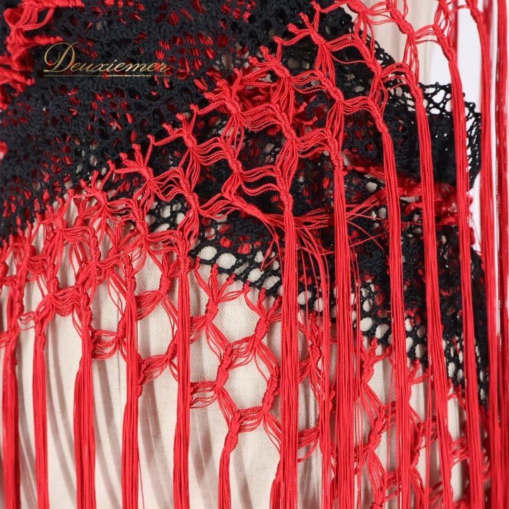 フラメンコ 衣装 シージョ ピキージョ 編み込み フレコ フリンジ 赤 黒