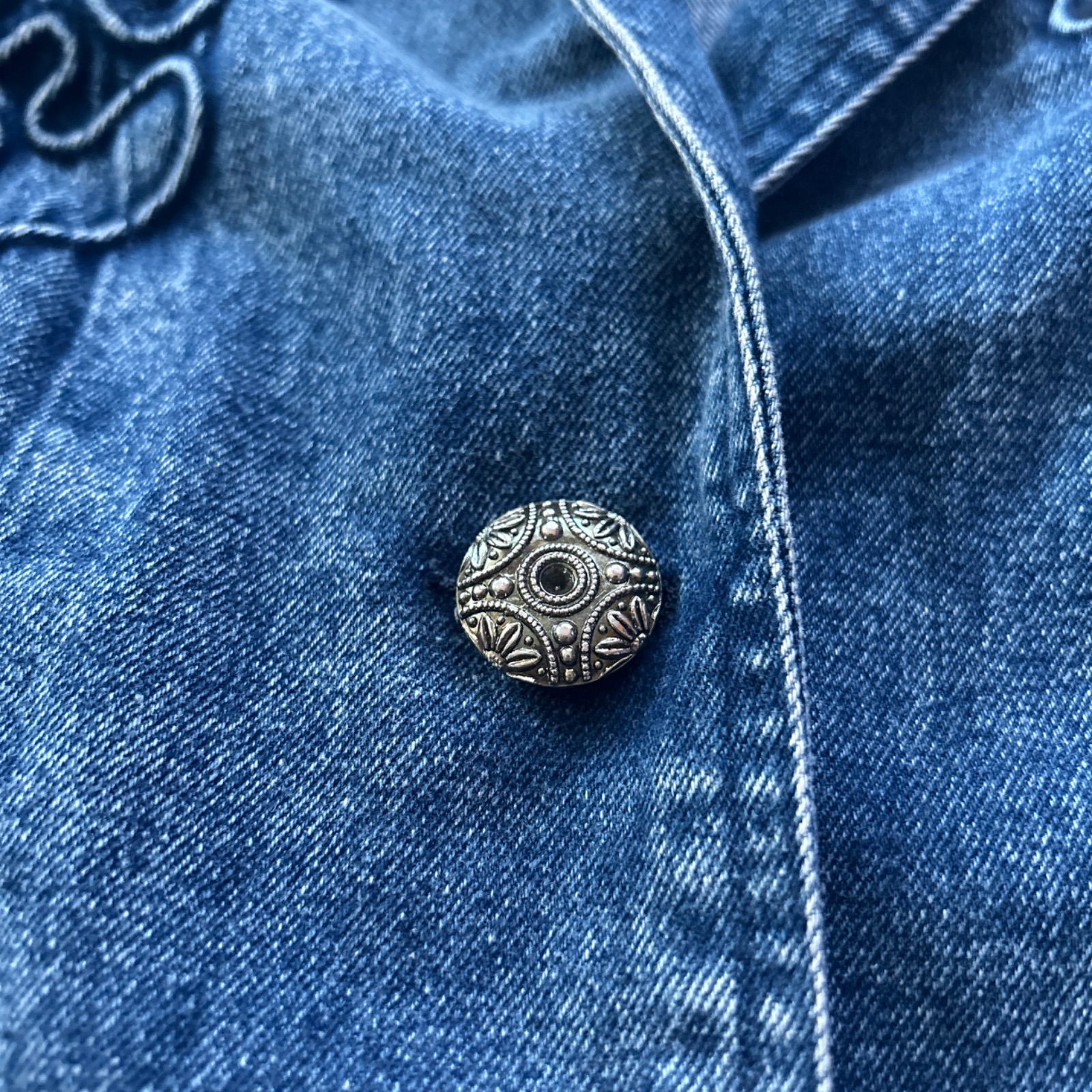 ヴィンテージ レトロ オーバーサイズ デニムジャケット カバーオール 装飾 ビッグシルエット シルバーボタン メンズ レディースどちらでも GULLKHAN_COM