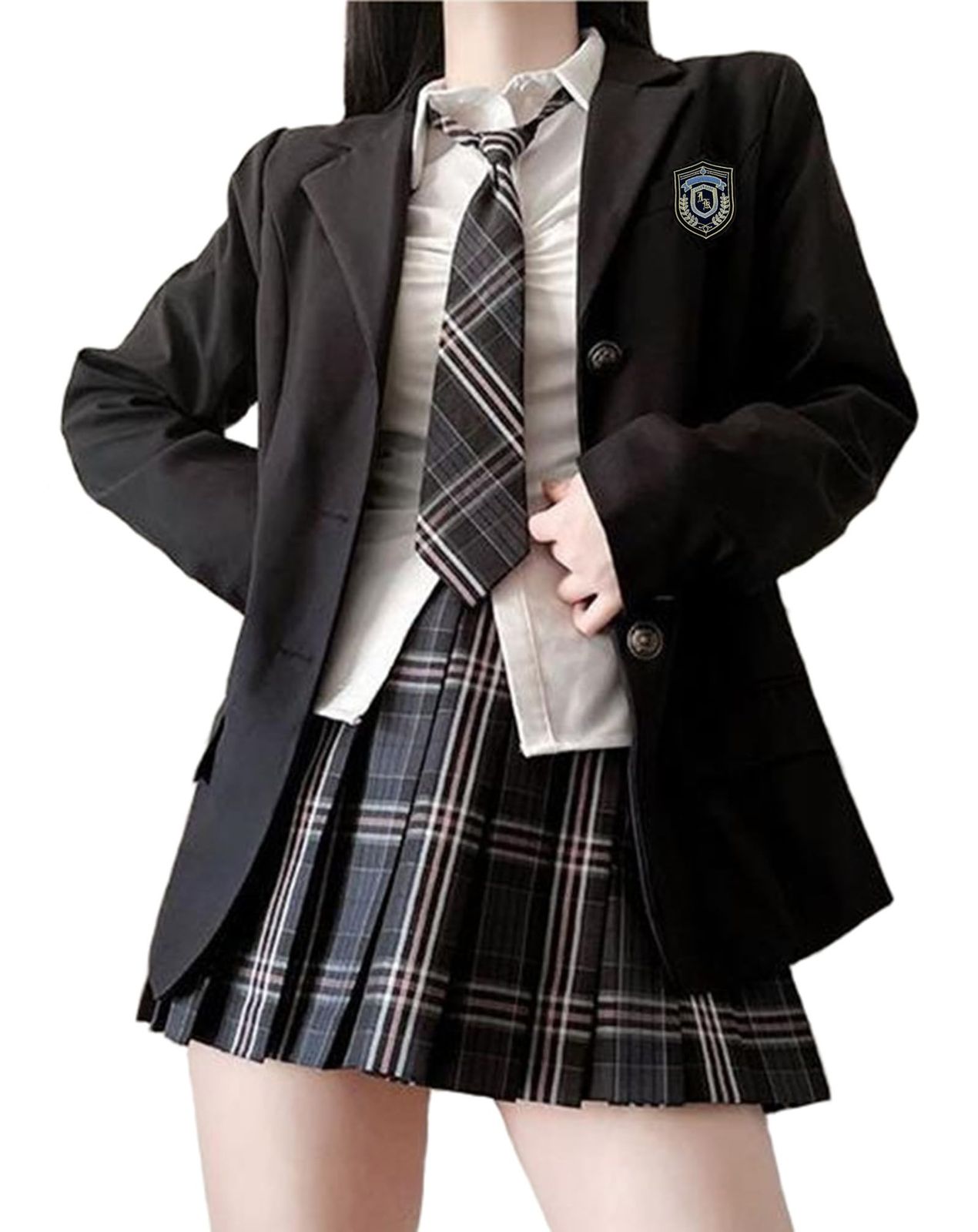 新品 [Sivrusn] 制服 コスプレ ブレザー 女子高校生 5点セット 女子高生制服 スカート チェック シャツ ネクタイ バッジ JK 学生服 スクールブレザー 入学式 卒業式 学園祭 文化祭