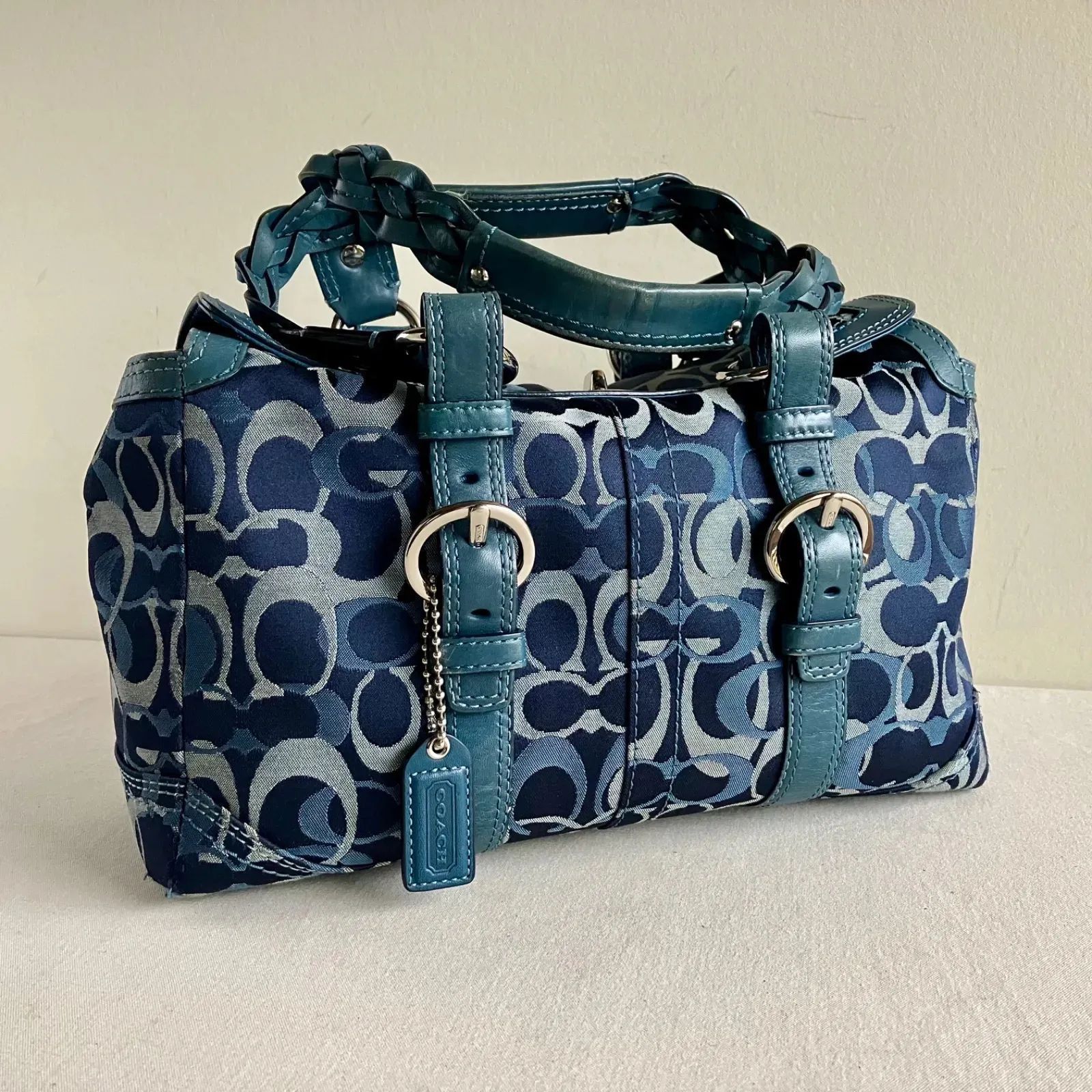 Coach y2k Blue Chelsea Optic Signature Turnlock Satchel Handbag