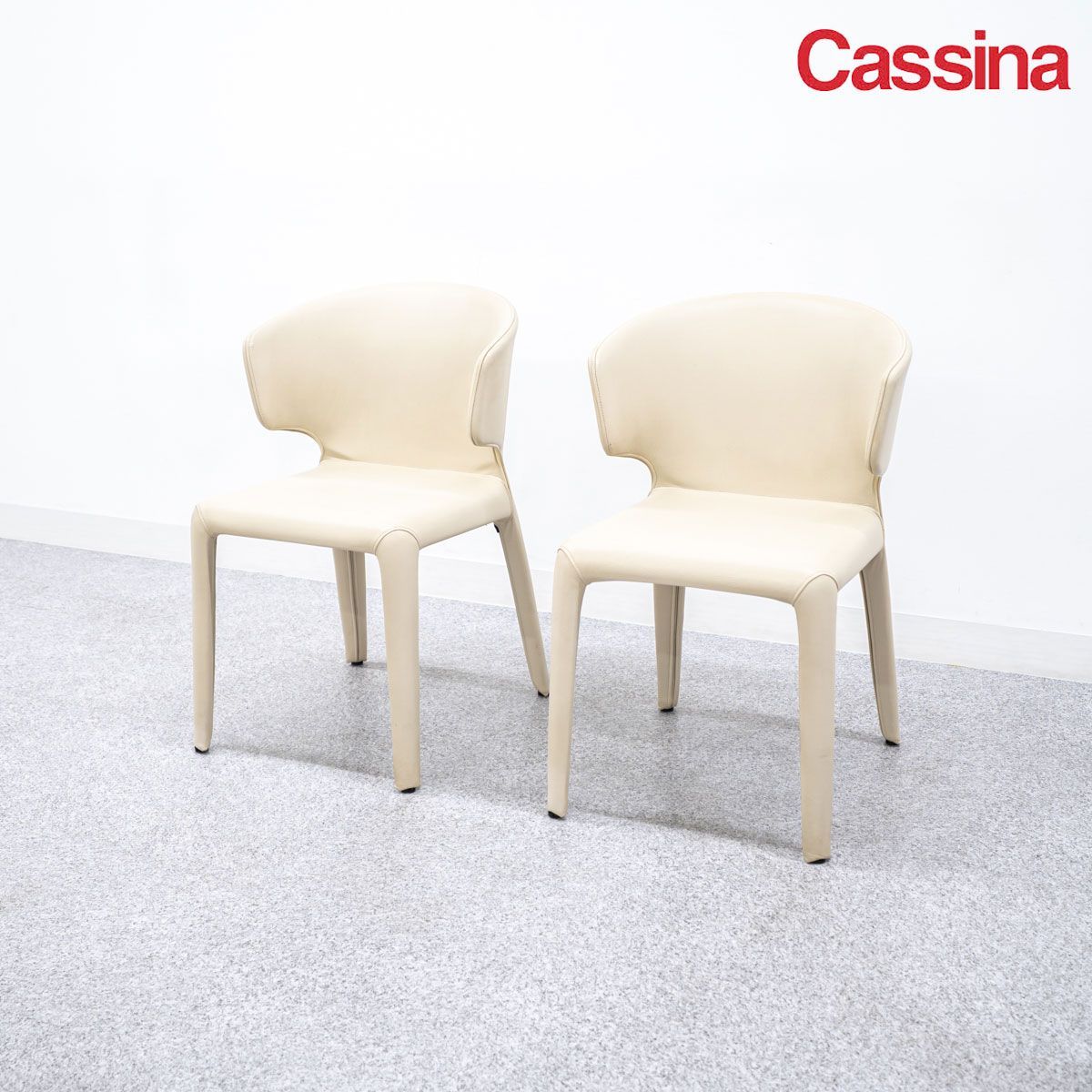 Cassina カッシーナ 367 HOLA オラ アームチェア ダイニング チェア 2脚セット レザー ベージュ ハンス ウェッツスタイン 定価75万