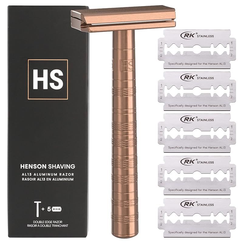 メーカー付 HENSON SHAVING AL13 シェーバー MILD COPPER 替刃5枚付 耐久性が高く 肌への刺激を最低限に抑えながら深剃り 0