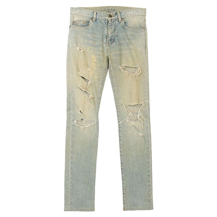 SAINT LAURENT PARIS サンローランパリ パンツ デニム 2016年製 ロゴ ボタン デストロイ ダメージ加工 ジーンズ ストレッチスキニー パンツ メンズ サイズ 28 ユーズドインディゴ