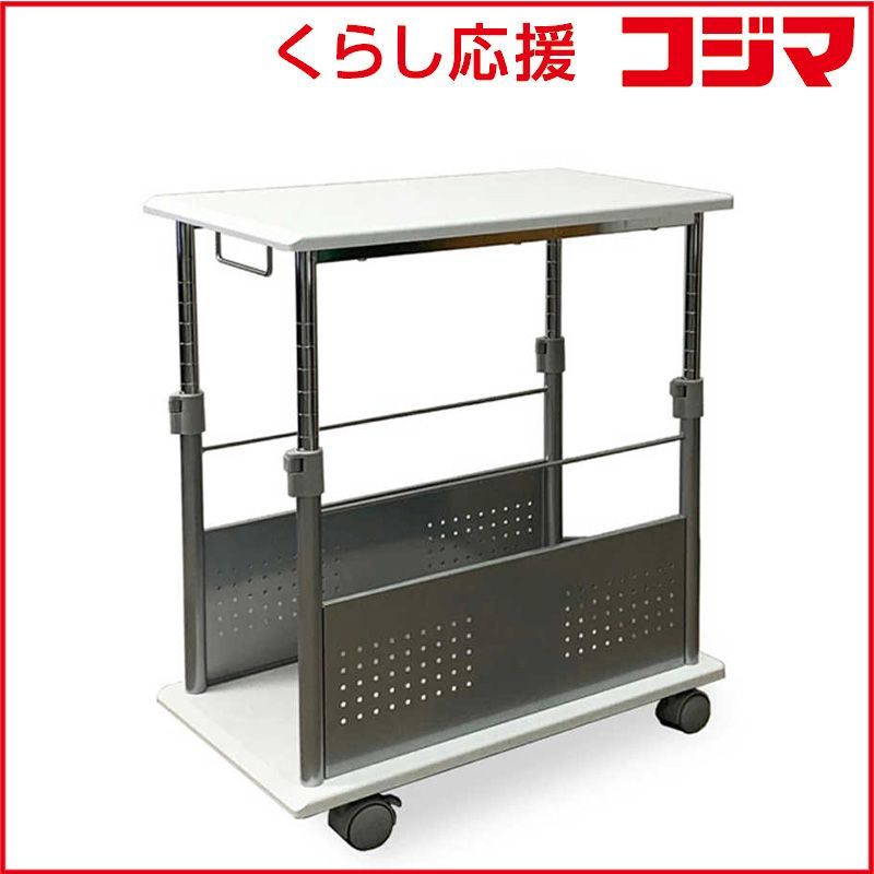 【 新品 未開封 】   レメックスジャパン 上下昇降パソコンワゴン CPUワゴン L字デスク (上下昇降51～80cm)(W35xD60xH51～80cm)MDF集成材 白木目 REMEX PJC-7201-WH 未使用 送料無料