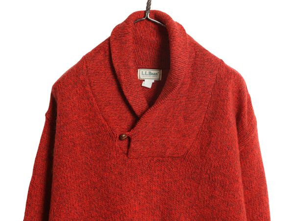 なクーポン配布中! 80s エルエルビーン ショール ニット セーター メンズ XL 古着 ヴィンテージ ウール ナイロン 無地 大きいサイズ テラコッタ