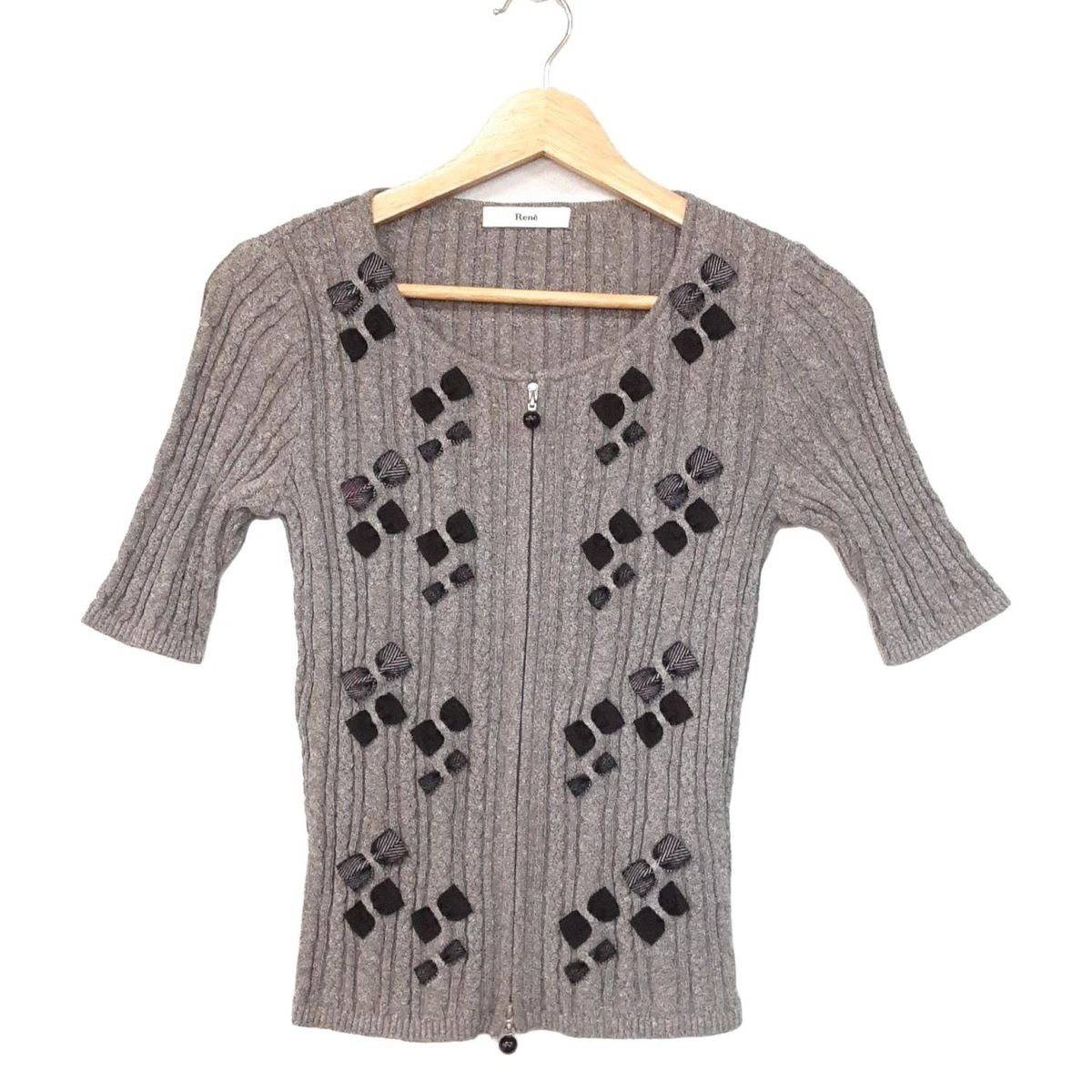 ルネ　Rene 半袖 トップス　美品　36 Rene(ルネ) 半袖セーター サイズ34 S レディース美品 - グレー×黒