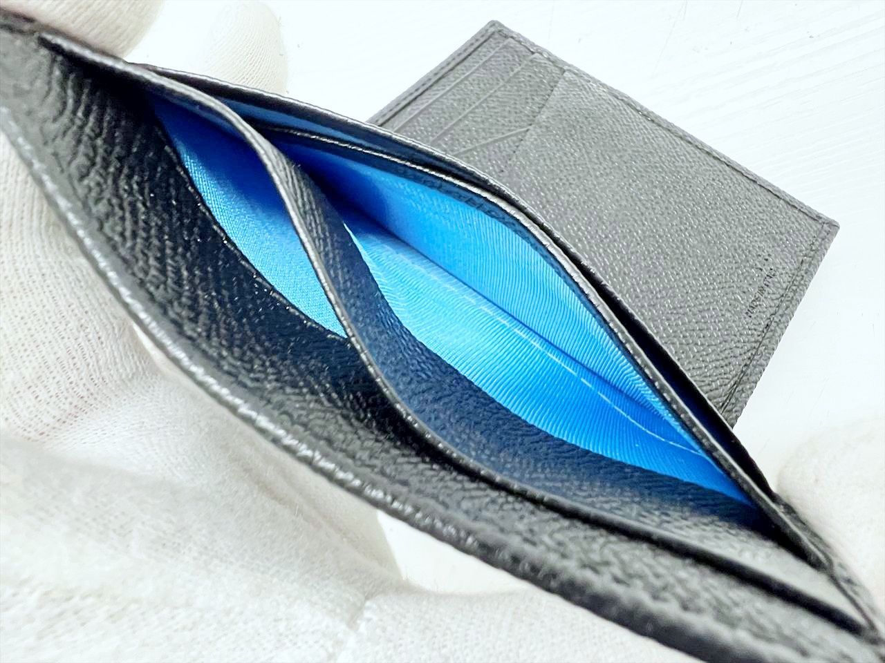  BVLGARI ブルガリ マン グレインレザー ヴェルティカル カードケース 黒 シルバー カードケース 小物