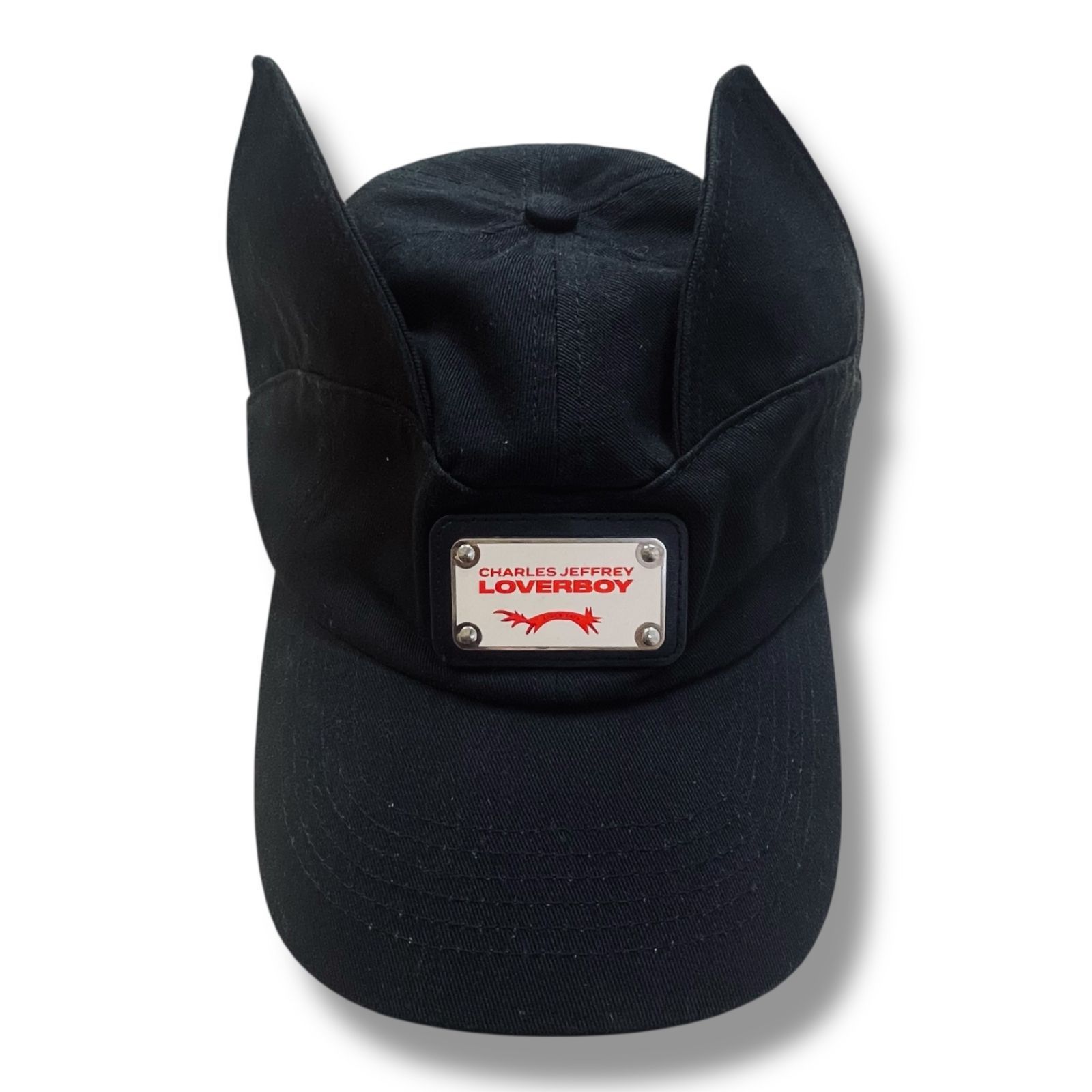 参考上代27500円 CHARLES JEFFREY LOVERBOY EARS CAP 猫耳キャップ 帽子 チャールズジェフリーラバーボーイ ブラック 655A1