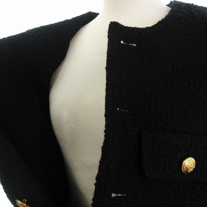 セリーヌ CELINE 美品 ツイードジャケット ノーカラー 金ボタン ウール