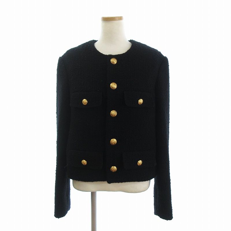 ■ 45373★CELINE セリーヌ ツイードジャケット 金ボタン　ノーカラー セリーヌ CELINE 美品 ツイードジャケット ノーカラー 金ボタン ウール