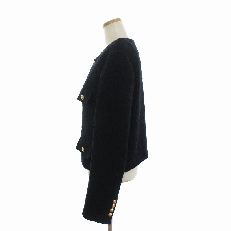 ■ 45373★CELINE セリーヌ ツイードジャケット 金ボタン　ノーカラー CELINE ノーカラー 金ボタン ツイードジャケット 34サイズ